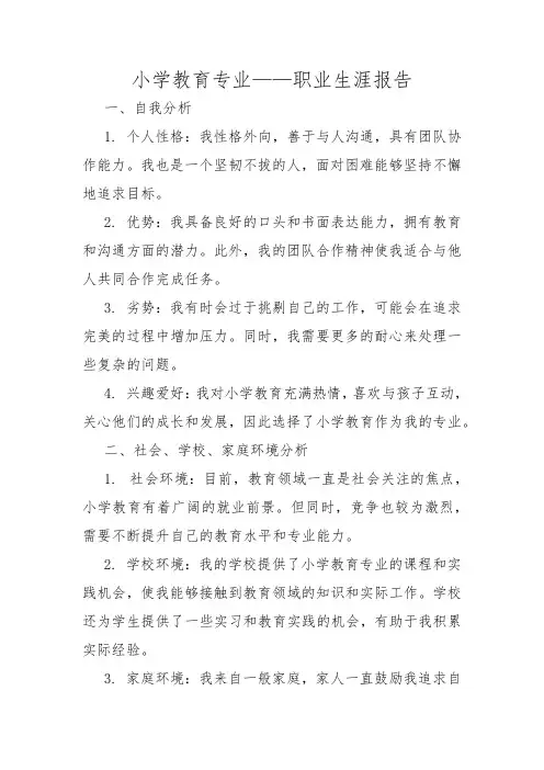 小学教育专业——职业生涯报告