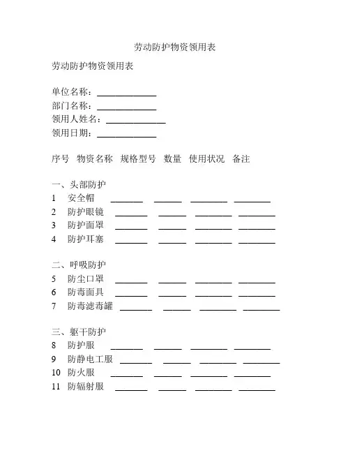 劳动防护物资领用表