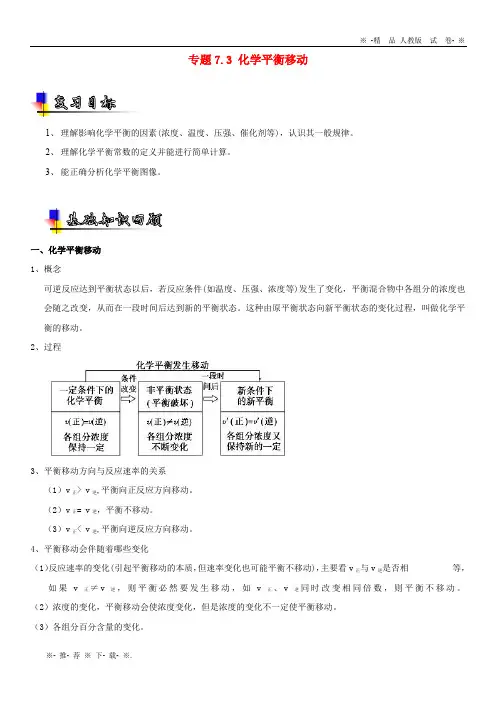【人教版】2020年高考化学一轮复习专题7.3化学平衡移动(讲)