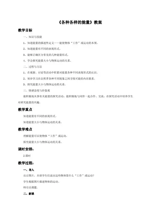苏教版科学六年级下册 第五单元《1. 各种各样的能量》教案4
