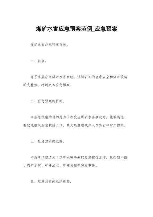 煤矿水害应急预案范例_应急预案