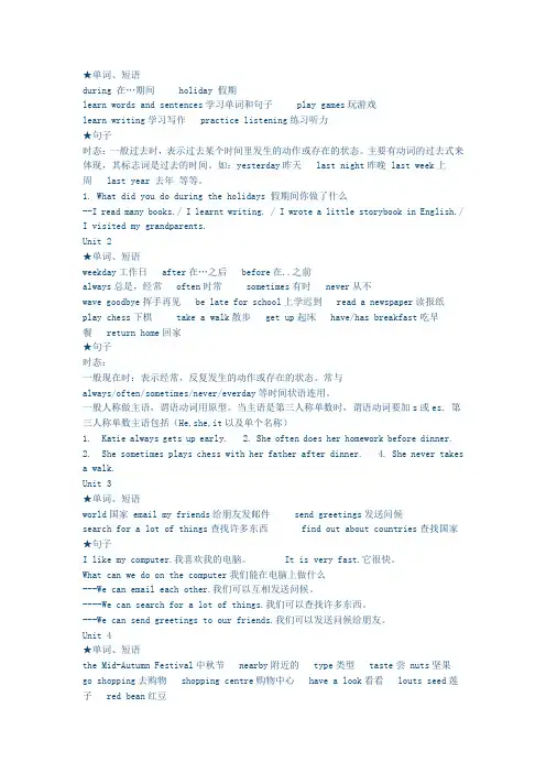 新湘少版六年级上册英语复习资料
