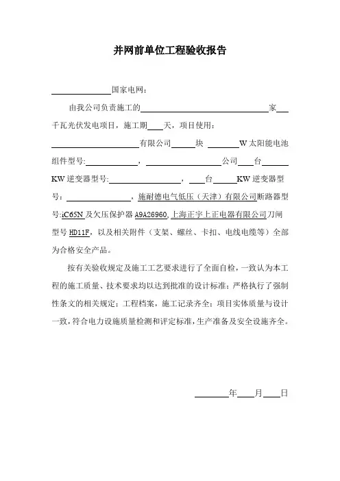 并网前单位工程验收报告