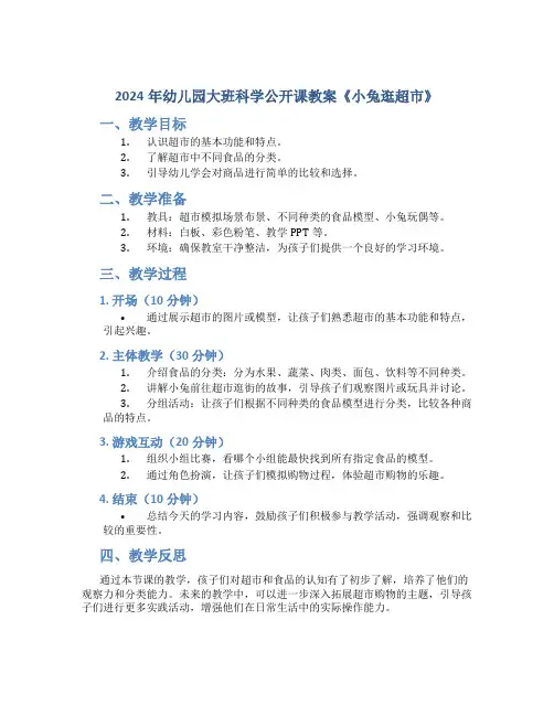 2024年幼儿园大班科学公开课教案《小兔逛超市》