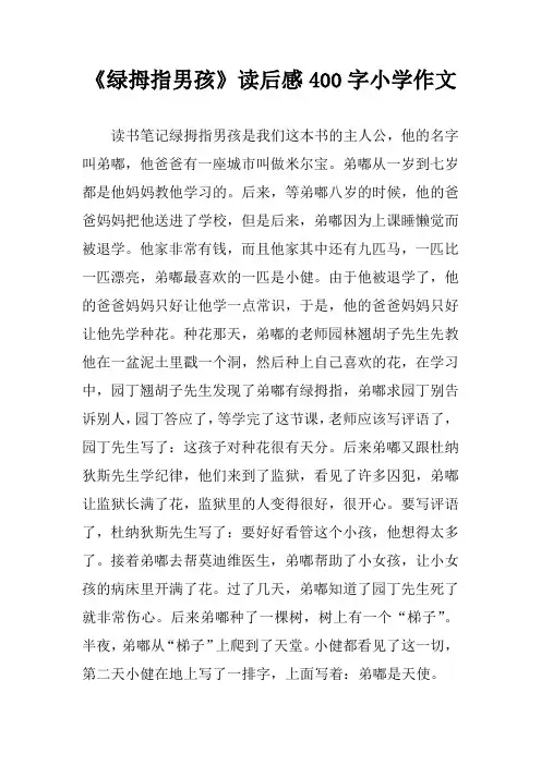 《绿拇指男孩》读后感400字作文