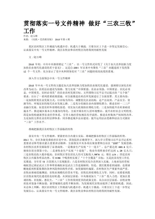 贯彻落实一号文件精神 做好“三农三牧”工作