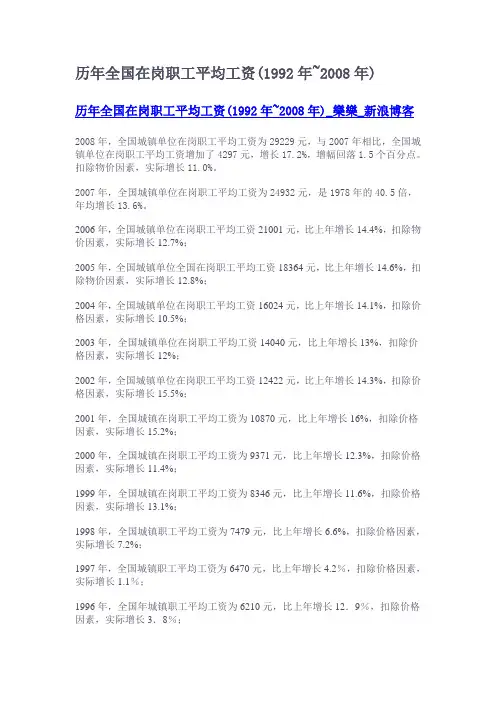 历年全国在岗职工平均工资