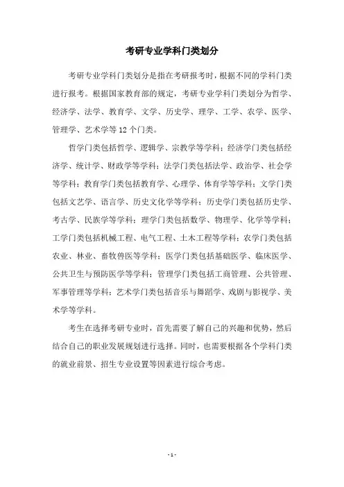 考研专业学科门类划分