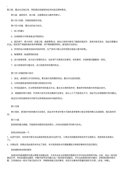 注会《审计》重点章节重点内容汇总