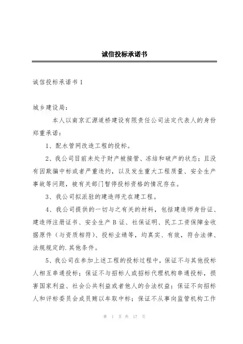 诚信投标承诺书