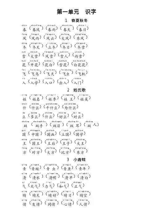 一年级语文下册一类字(带注音)(最新整理)