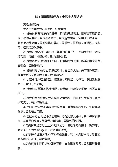 转：黄煌讲解经方：中医十大类方方