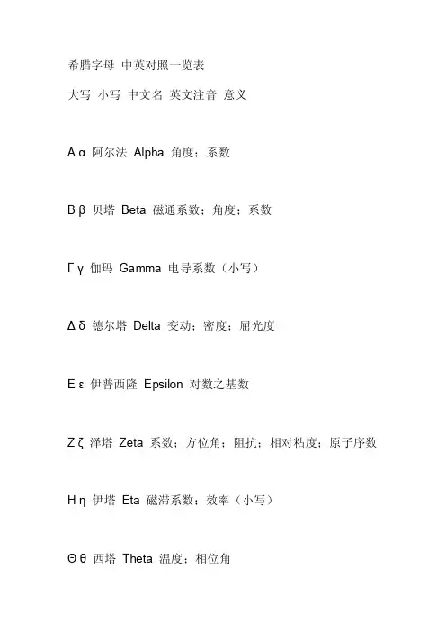 希腊字母中英对照一览表