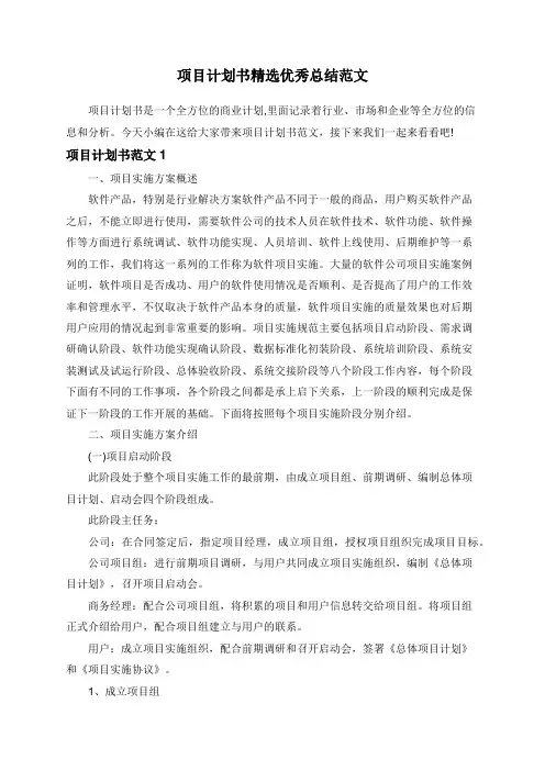 项目计划书精选优秀总结范文