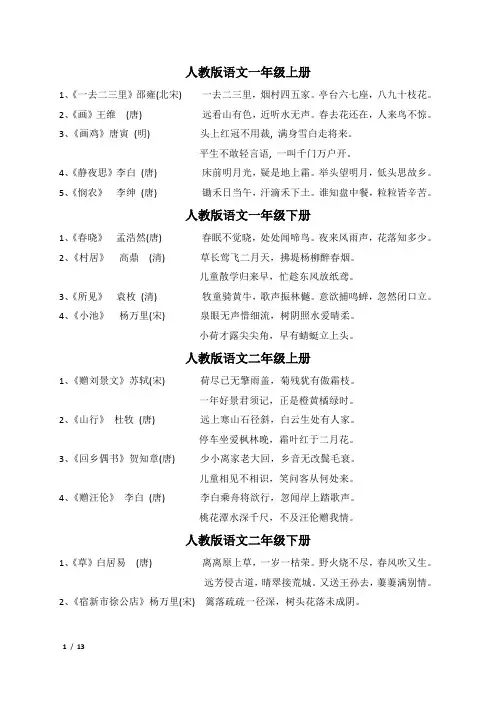 (已编)小学教材必背古诗词及日积月累(分册)