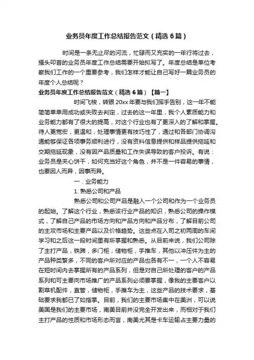 业务员年度工作总结报告范文（精选6篇）