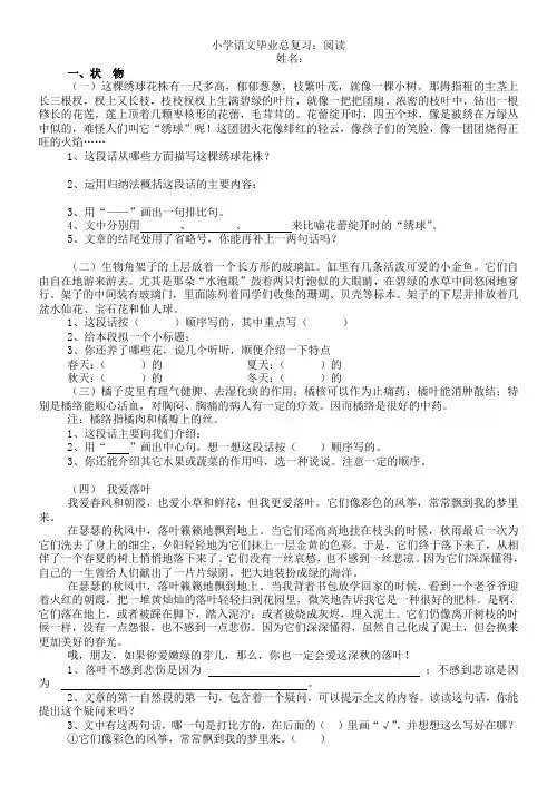 小学语文毕业总复习阅读