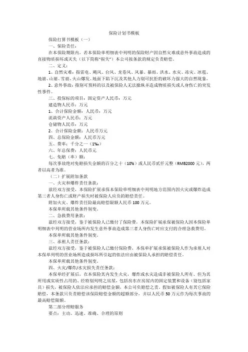 大学生创业计划书-保险计划书模板