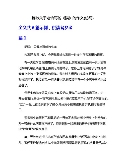 摘抄关于老舍写的《猫》的作文(仿写)