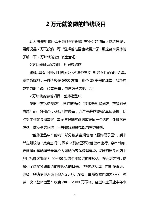 2万元就能做的挣钱项目