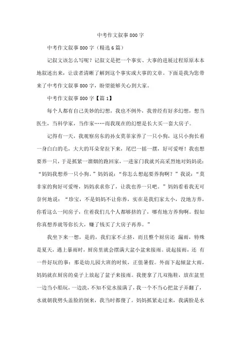 中考作文叙事800字