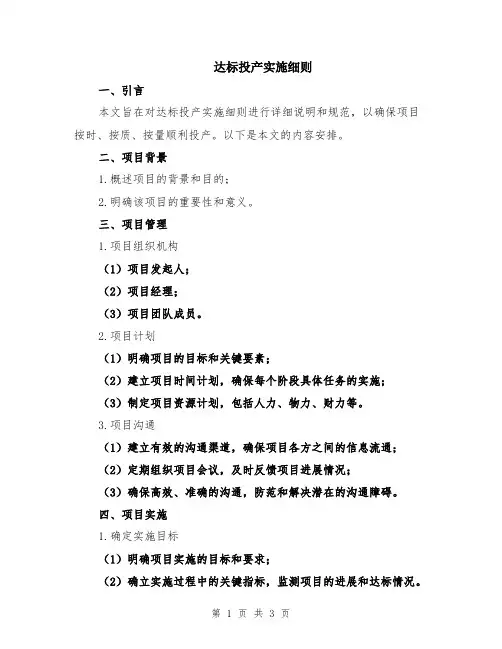 达标投产实施细则