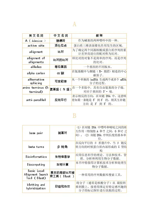 分子生物学常用基本词汇表(可编辑修改word版)