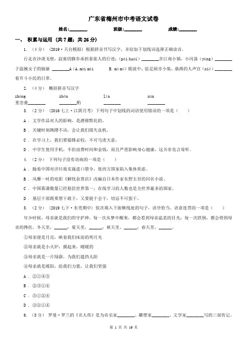 广东省梅州市中考语文试卷