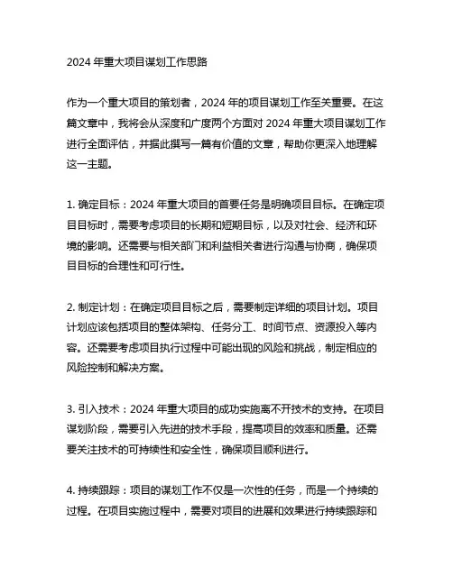 2024年重大项目谋划工作思路