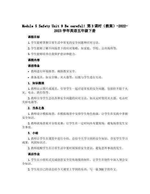 Module 5 Safety Unit 9 Be careful! 第3课时(教案)-2022-2