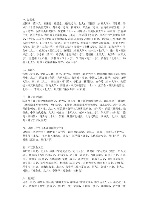 历史学近百年来各个学科的大牛们(附任教学校)
