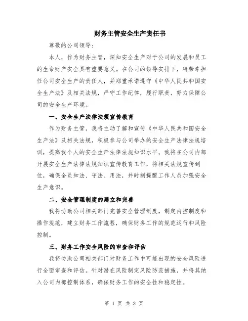 财务主管安全生产责任书