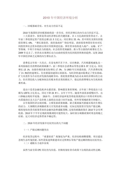 2010年中国经济环境分析