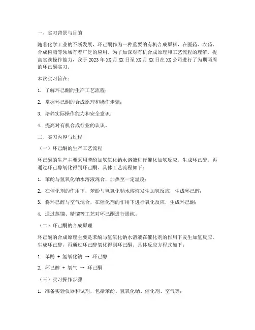 环己酮实习报告