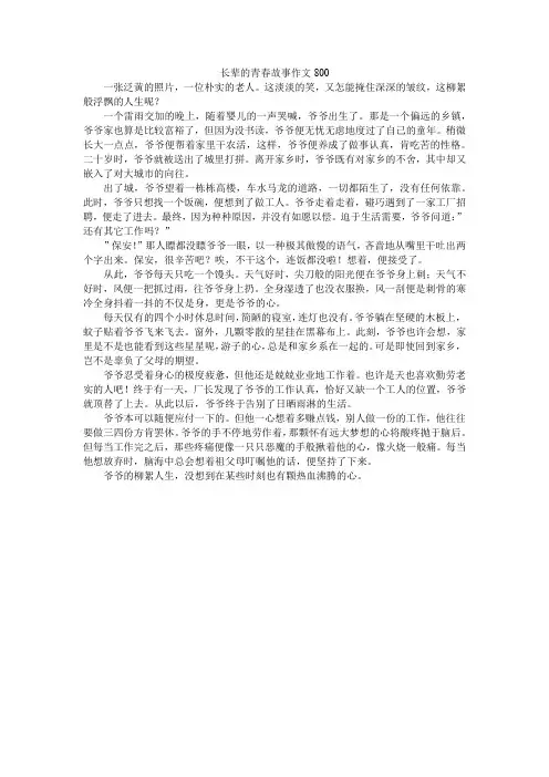 长辈的青春故事作文800
