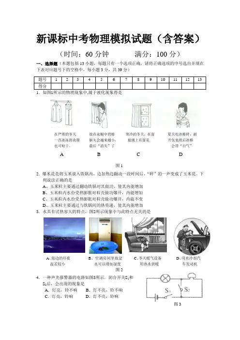 新课标中考物理模拟试题(含答案)