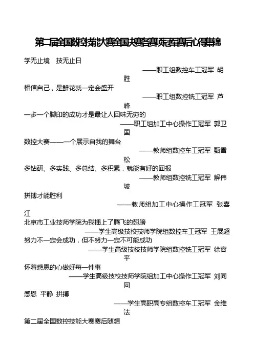 第二届全国数控技能大赛全国决赛各赛项冠军赛后心得集