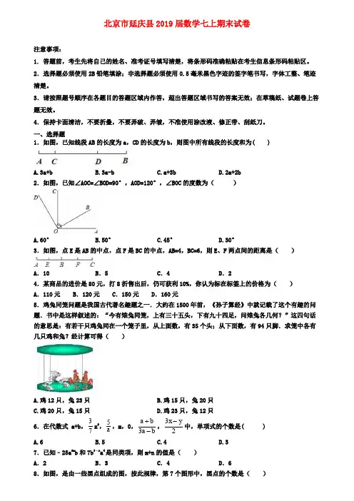 北京市延庆县2019届数学七上期末试卷