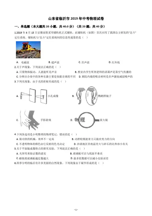 山东省临沂市2019年中考物理试卷(含答案解析)
