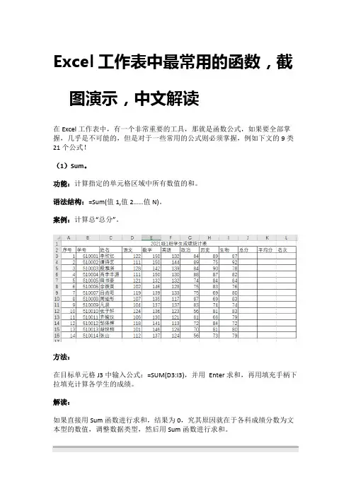 Excel工作表中最常用的函数(带图例)