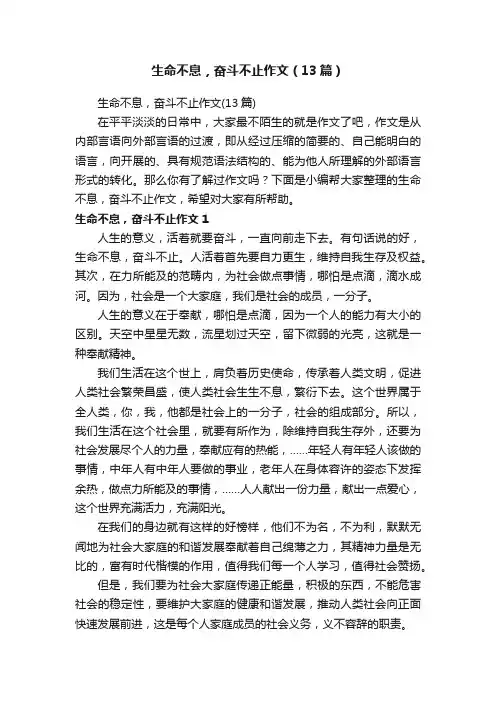 生命不息，奋斗不止作文（13篇）