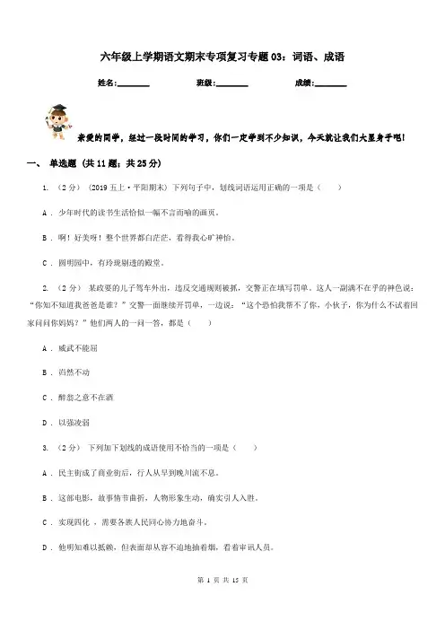 六年级上学期语文期末专项复习专题03：词语、成语