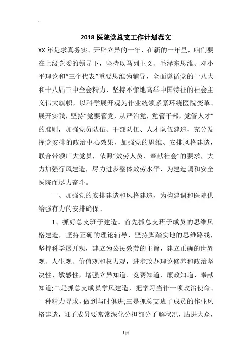 2018医院党总支工作计划范文