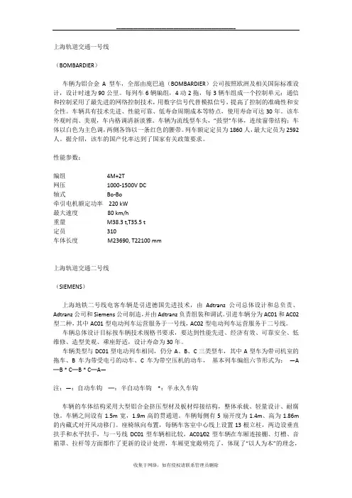 最新上海地铁列车参数
