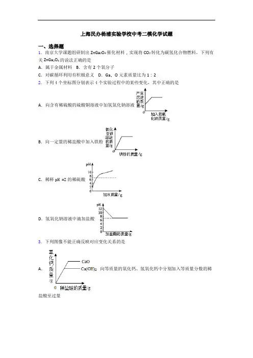 上海民办杨浦实验学校中考二模化学试题