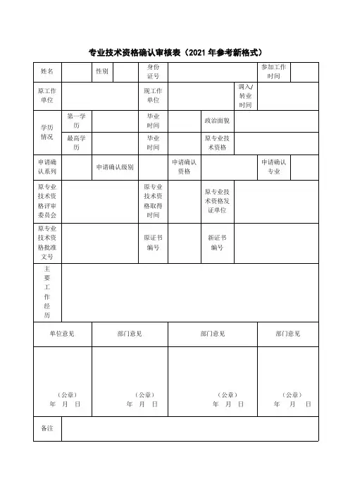 专业技术资格确认审核表(2021年参考新格式)