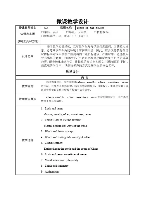 小学英语微课教学设计模板精选-五篇-5