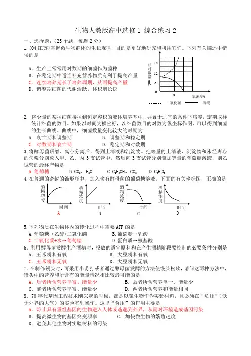 高中生物综合练习2新课标 人教版 选修1