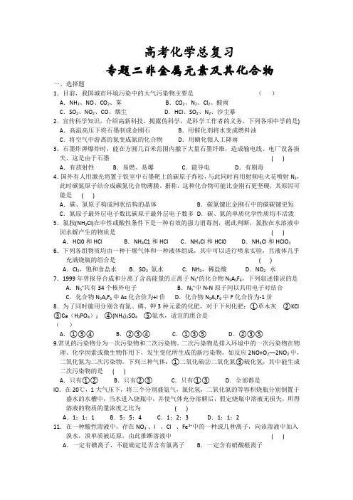高考化学总复习  专题二 非金属元素及其化合物 (有答案)