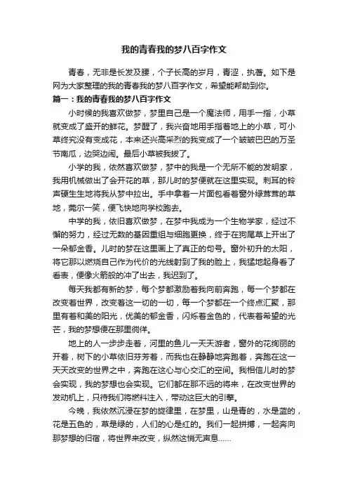 我的青春我的梦八百字作文